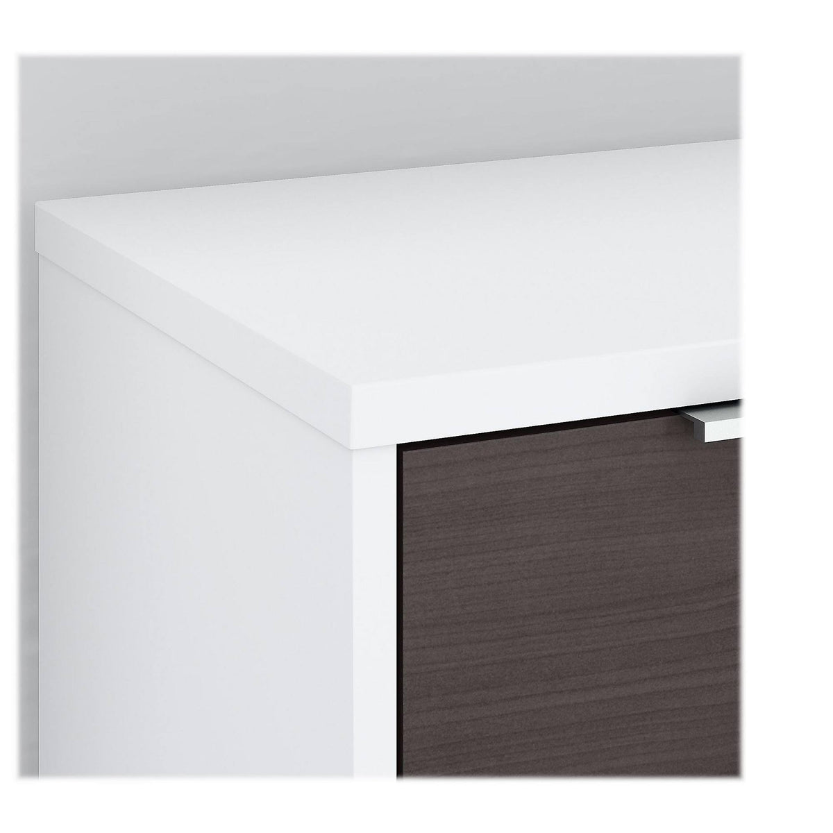 Storm Gray White Low Storage Cabinet with Doors and Shelves Y932256
