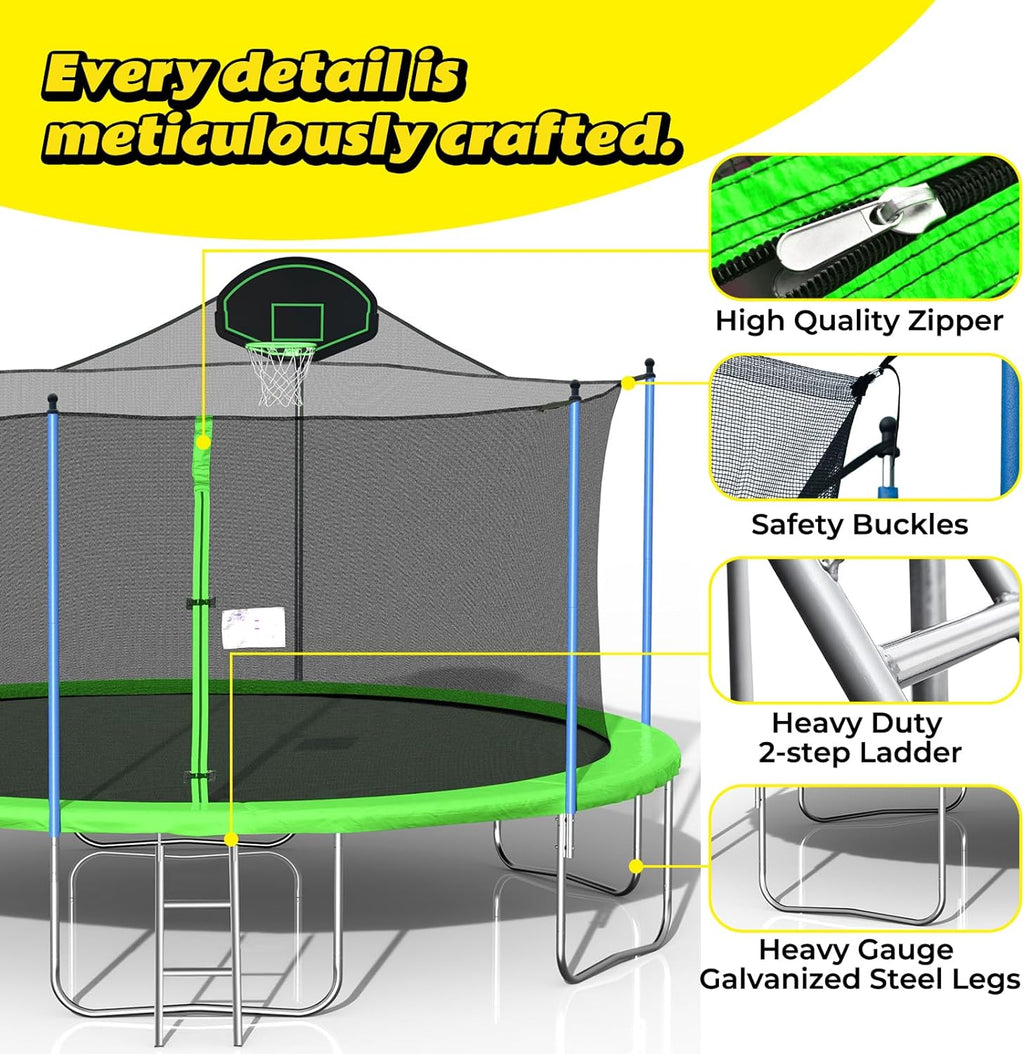 14FT Trampoline with Enclosure Slide Swing & Basketball Hoop A526426