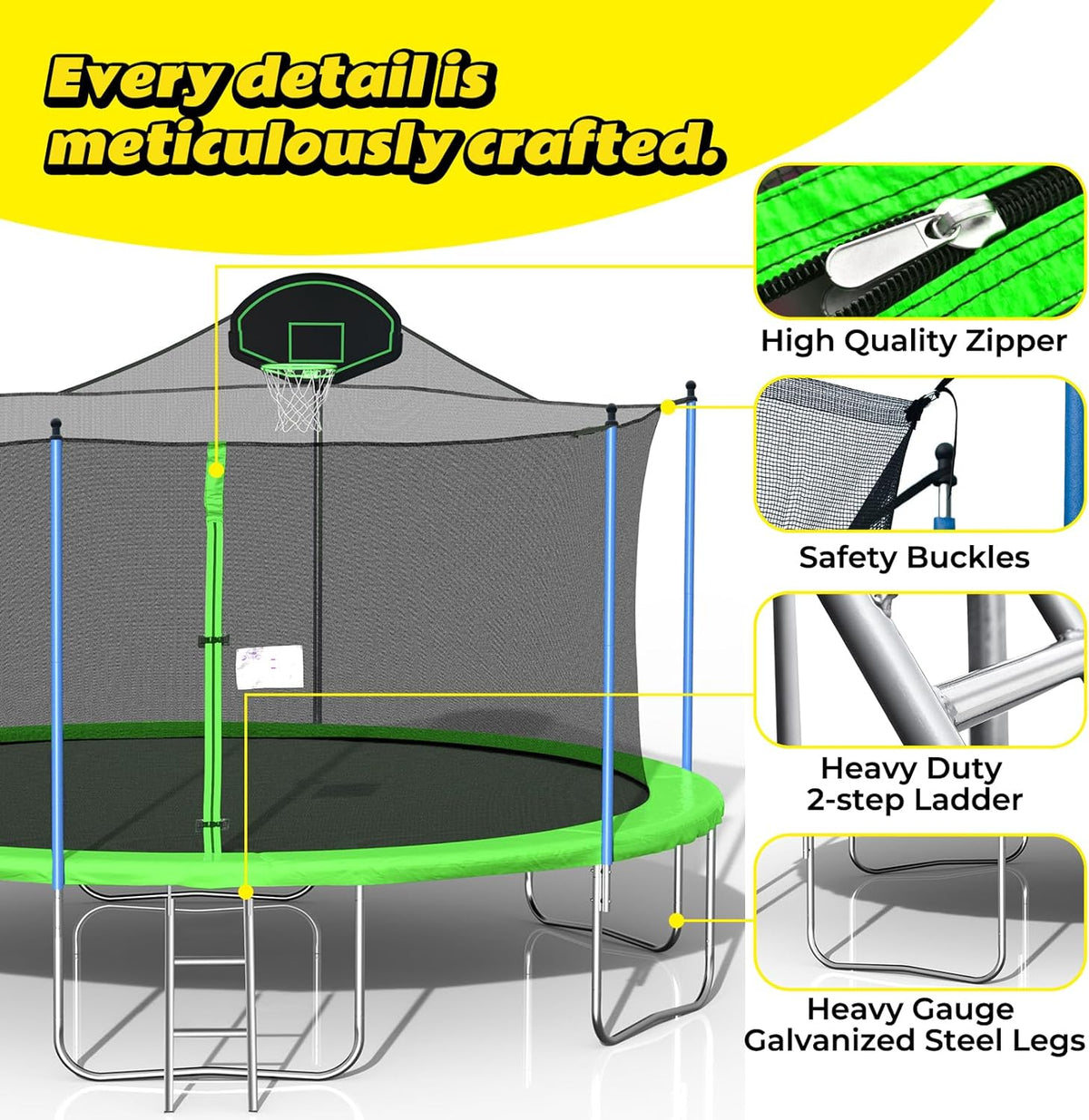 14FT Trampoline with Enclosure Slide Swing & Basketball Hoop A526426