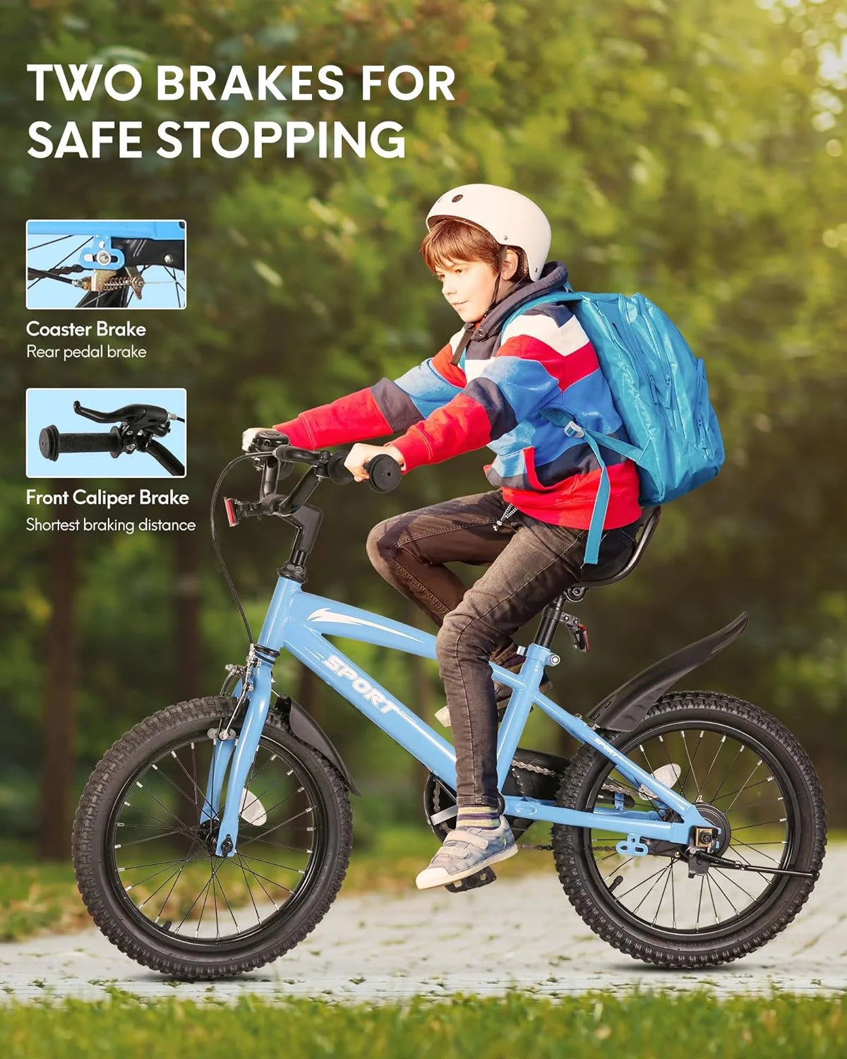 16 Inch Blue Kids Bike with Training Wheels C6276