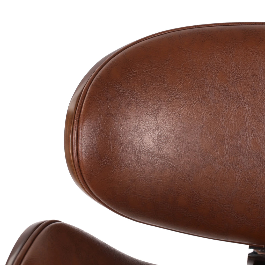 Cognac Brown Walnut Upholstered Swivel Barstool O230