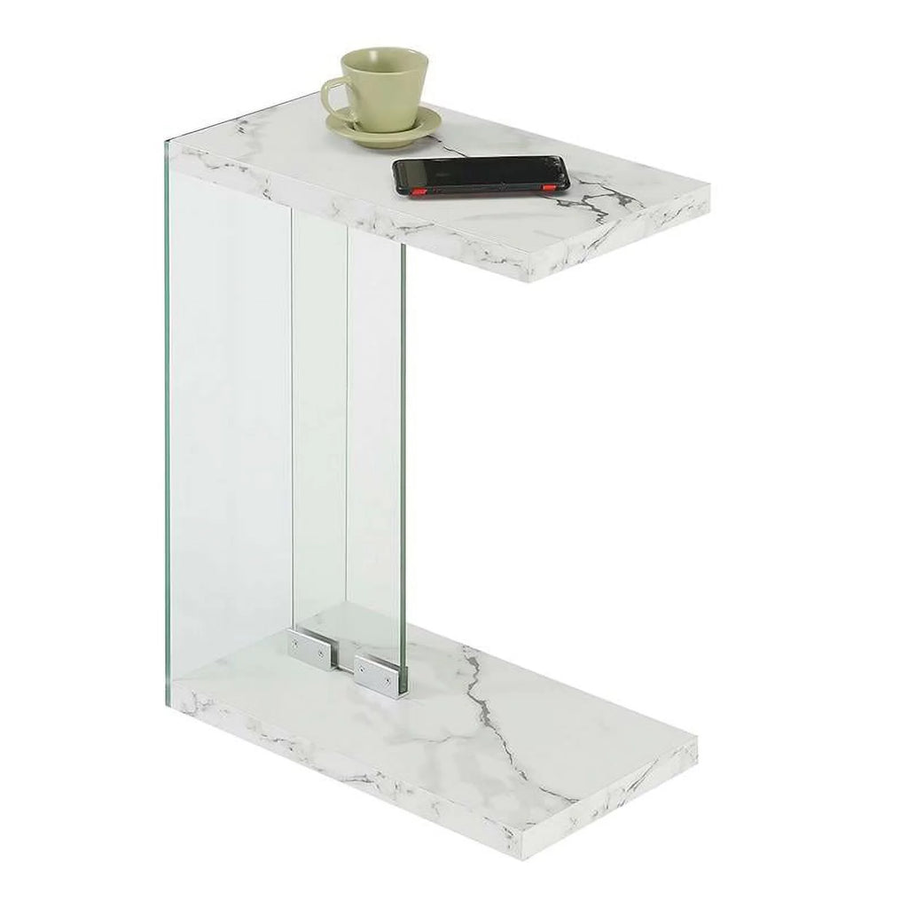 White Faux Marble Wood C End Table R934084