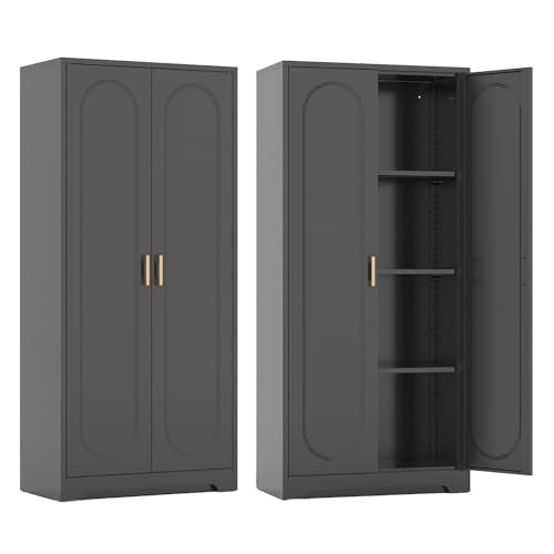 Black Metal Pantry Cabinet with Doors and 4 Adjustable Shelves D80278