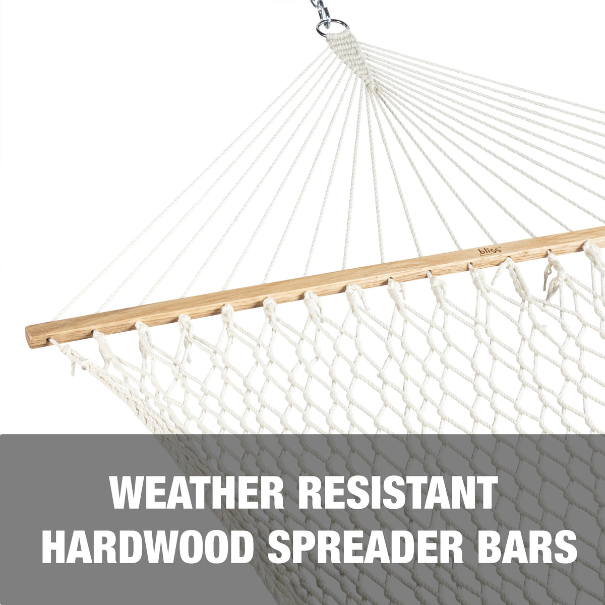 White Cotton Rope Hammock with Spreader Bar, 60-in. Wide, 450 lb. Capacity K592205