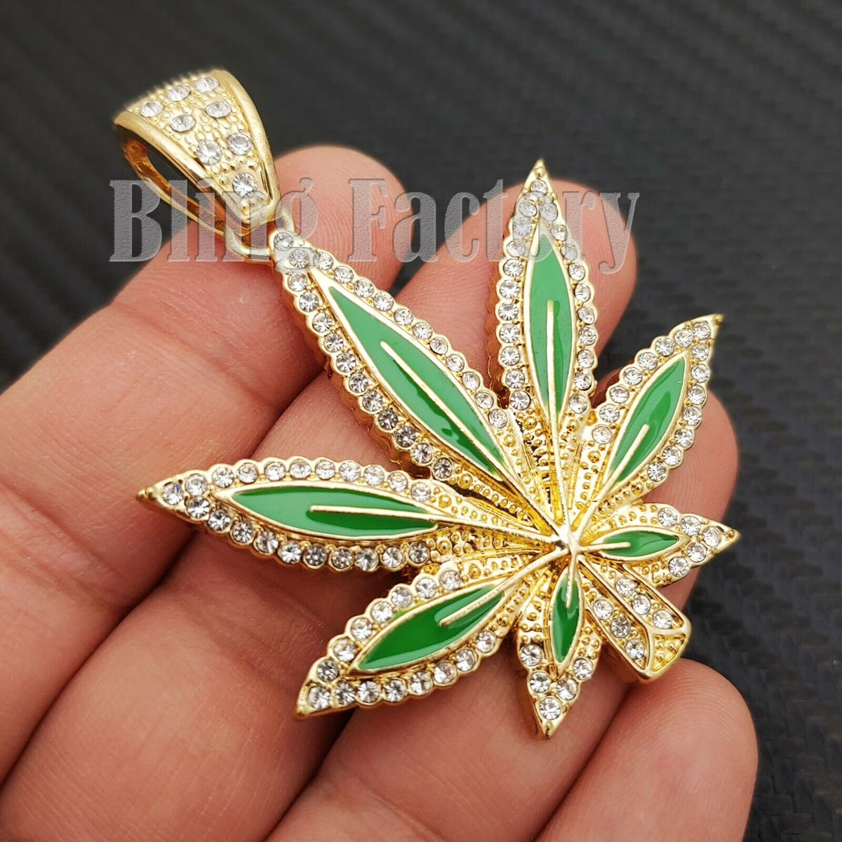 Iced Marijuana Leaf Pendant & 16" 18" 20" Iced Tennis Chain Necklace C57450
