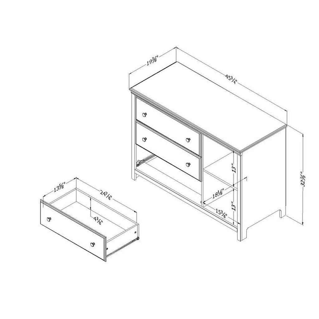White 3 Drawer Wood Dresser with Basket N804