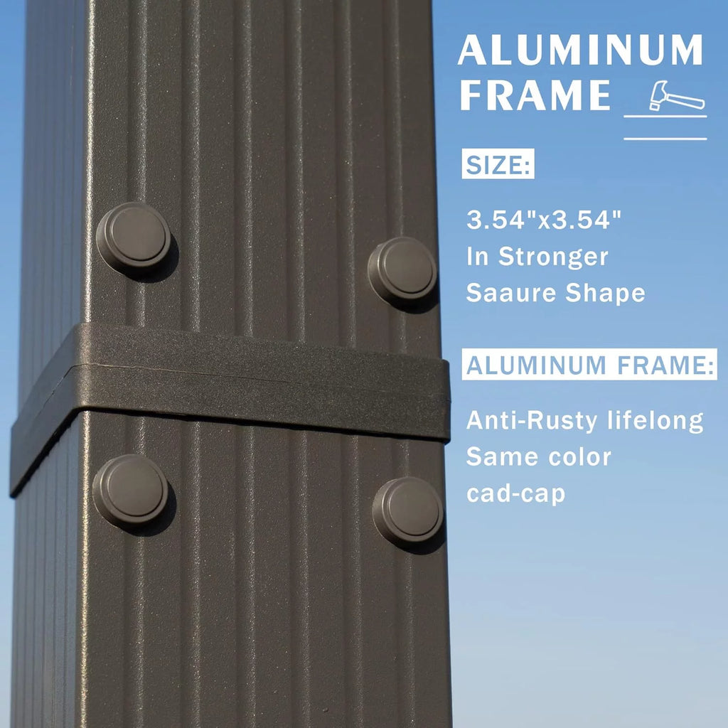 Extra-Large Gray Aluminum Frame Pergola with Sunshade Canopy 10' x 13' P799446