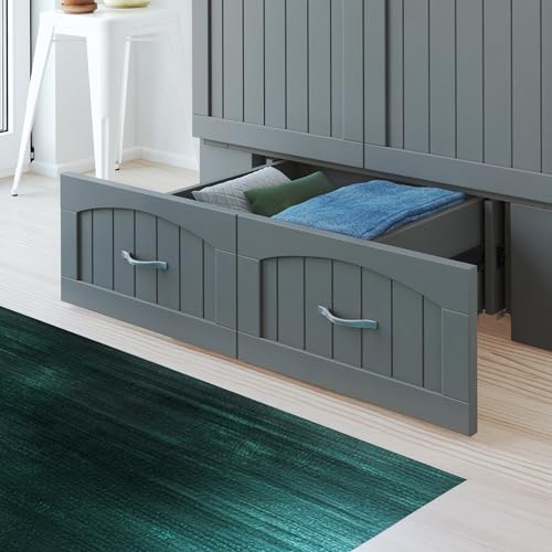 Queen Murphy Bed Chest with Mattress and Storage in Grey I4333