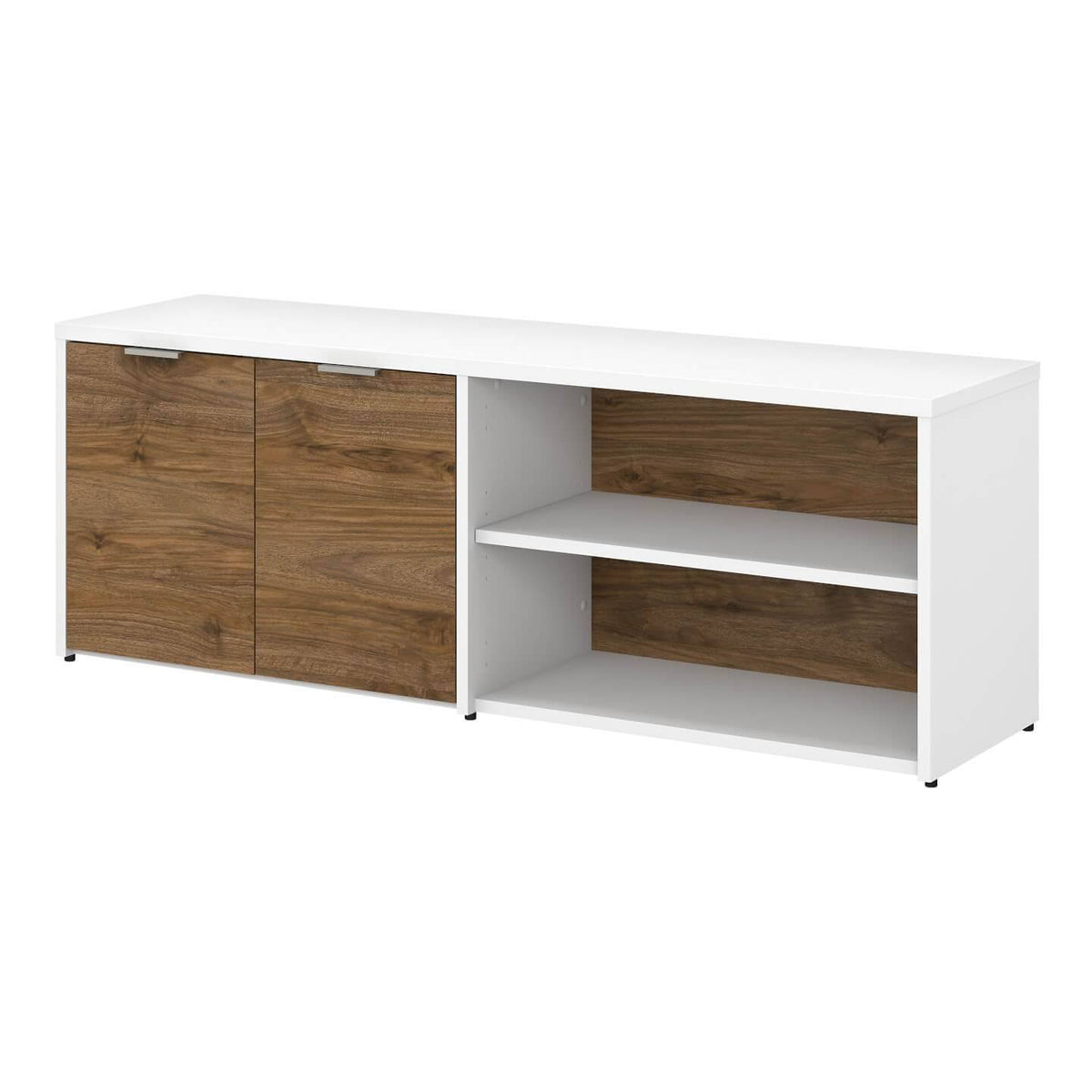 Storm Gray White Low Storage Cabinet with Doors and Shelves Y932256