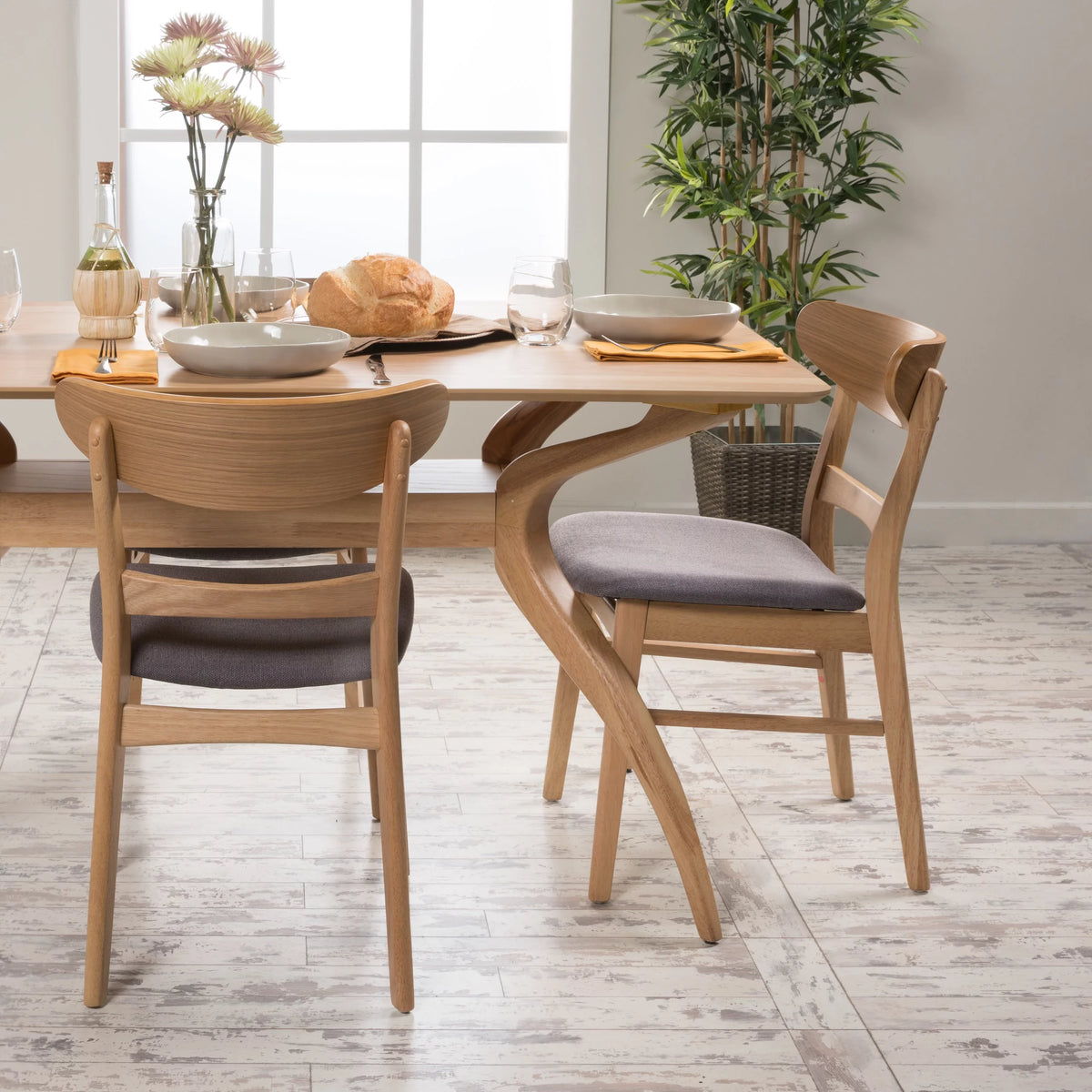 Mid Century Modern Fabric Upholstered Wood Dining Chairs, Set of 2 J985104