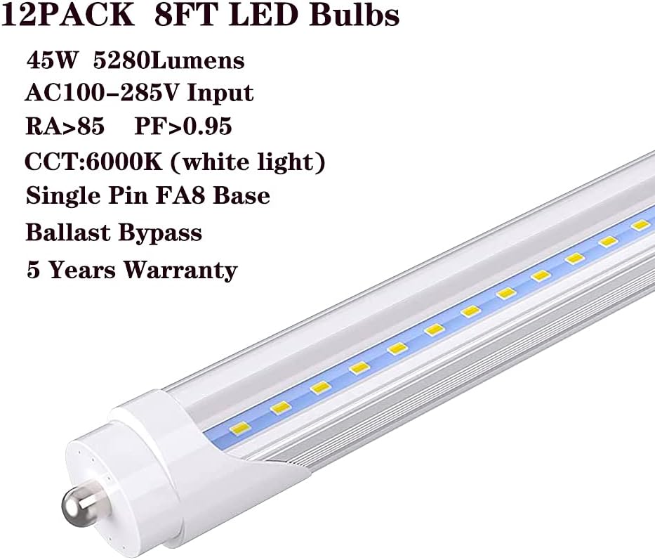 8FT T8 44W 6000K Cool White Clear Cover Led Shop Light (Pack of 12) L344334