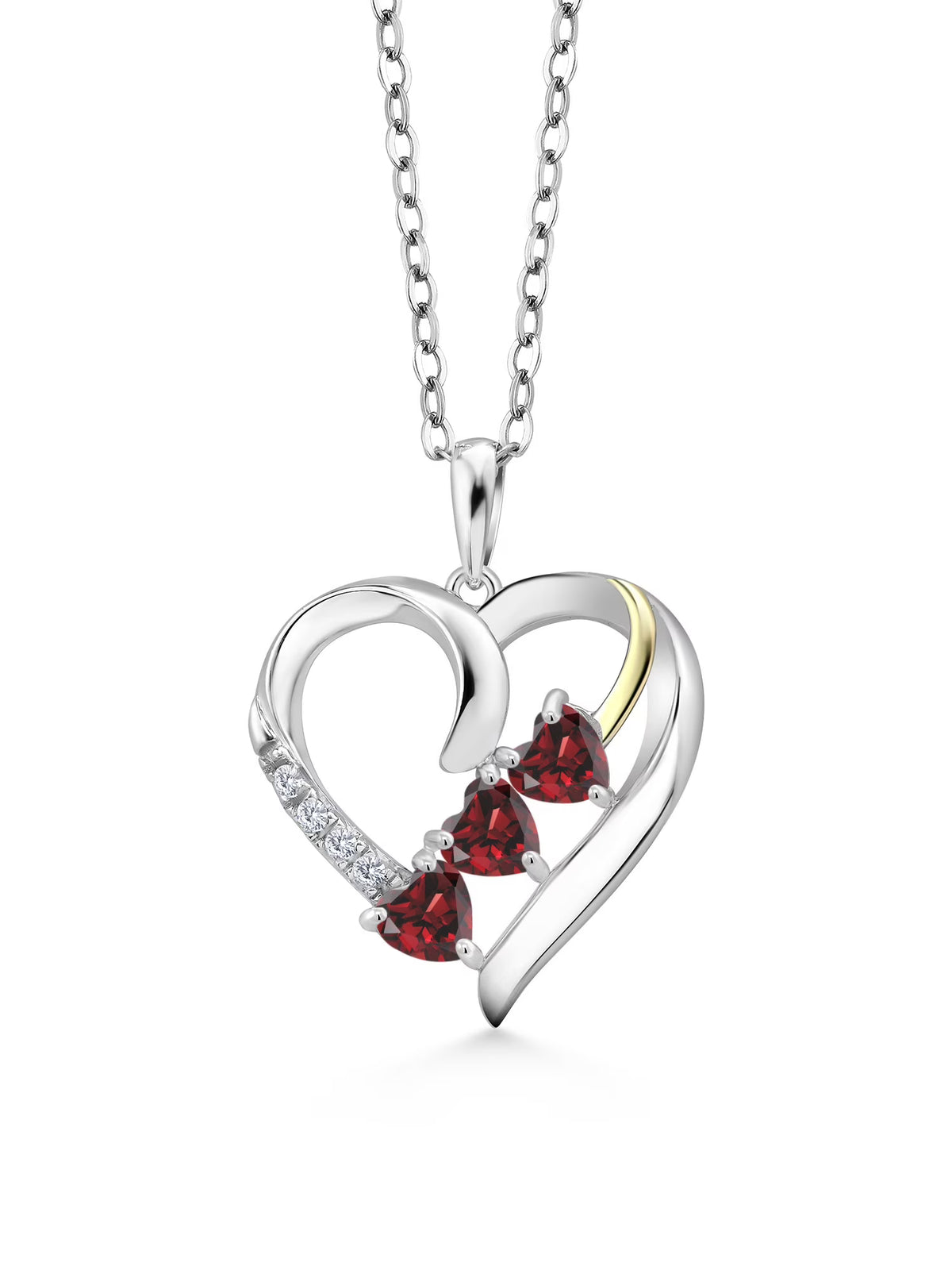 Red Garnet and White Lab Grown Diamond Pendant Necklace with 18 inch Silver Chain S71447