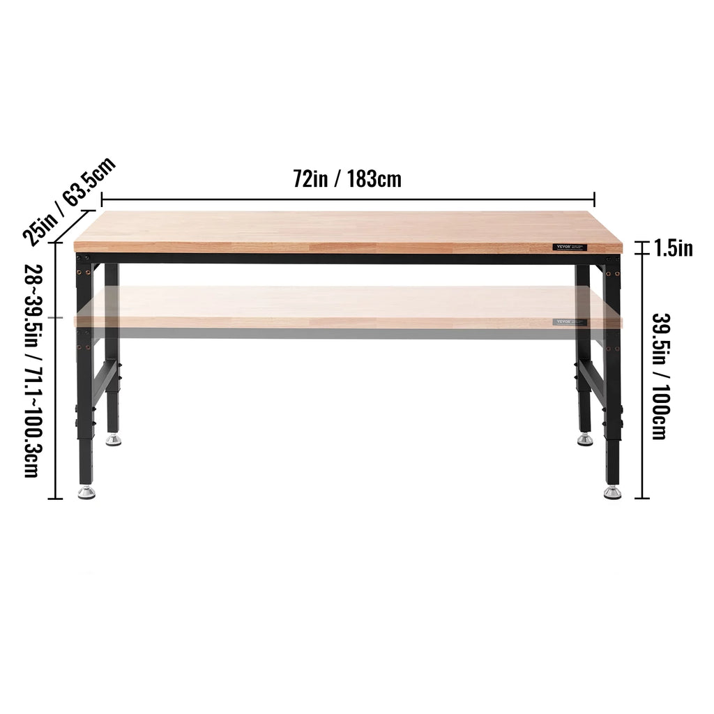 Adjustable 72" L X 25" W Workbench with Universal Wheels, 3000 LBS Load Capacity Q295838
