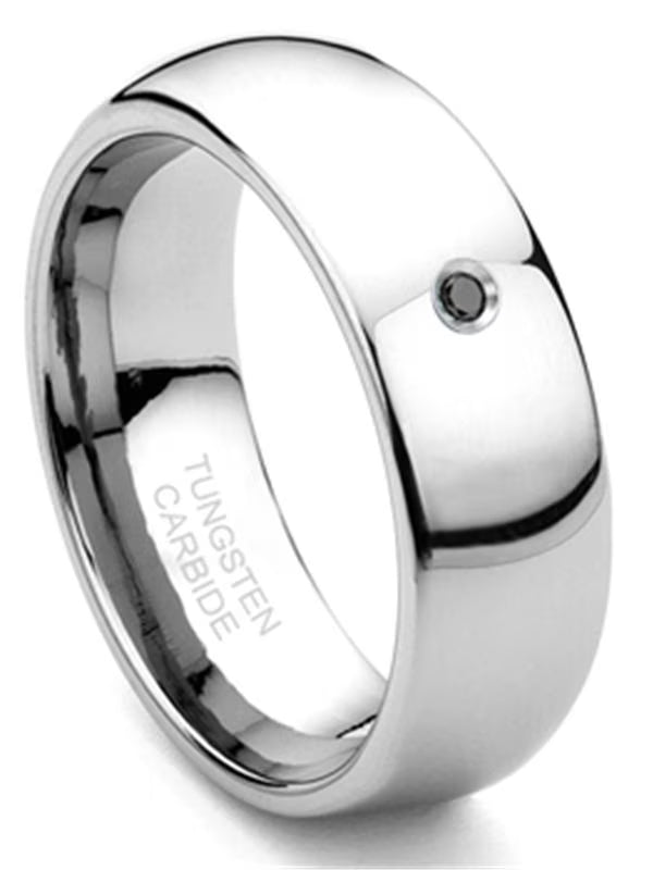 Titanium Carbide Solitaire Black Diamond Dome Comfort Fit Mens Wedding Band Ring B4797