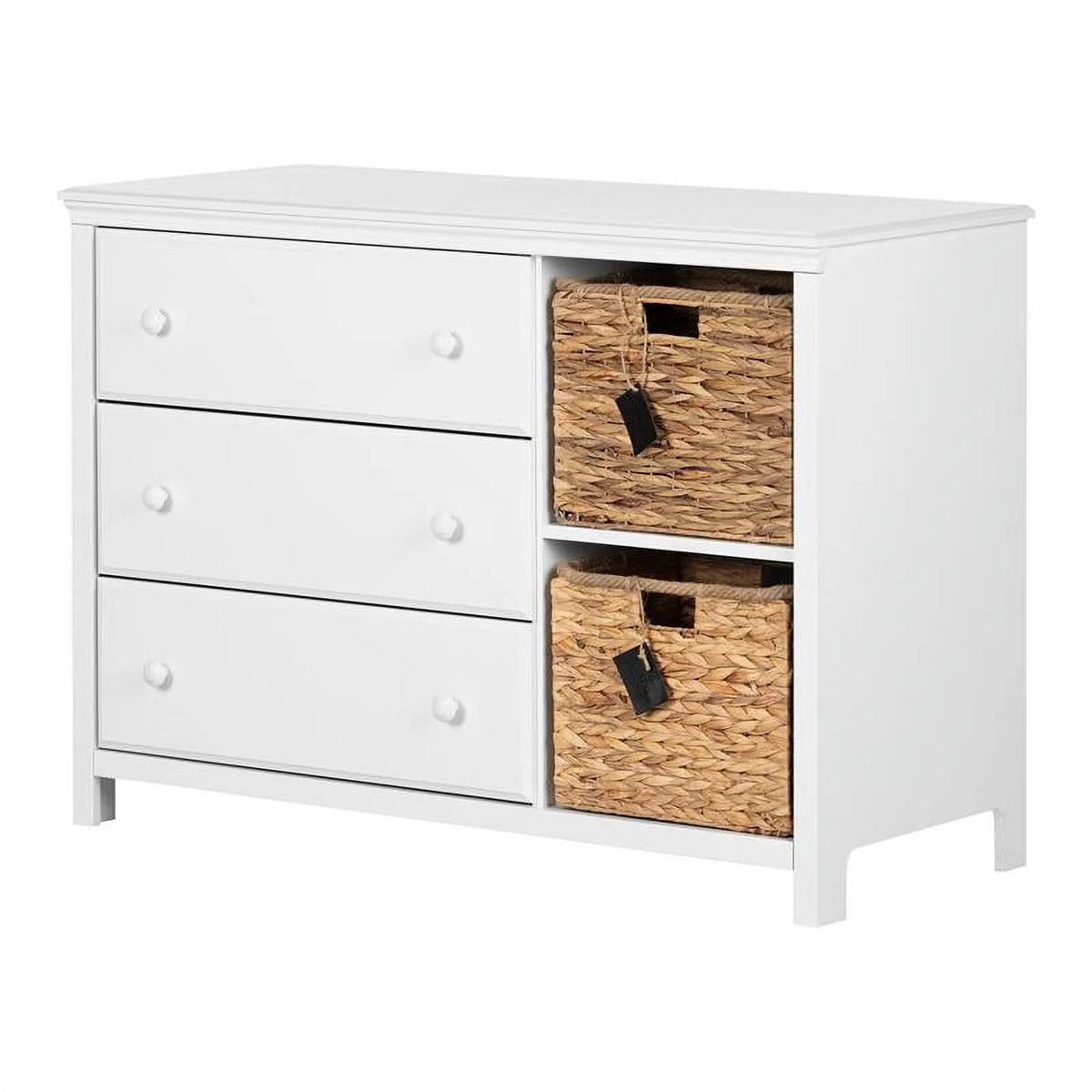 White 3 Drawer Wood Dresser with Basket N804