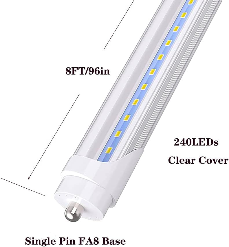 8FT T8 44W 6000K Cool White Clear Cover Led Shop Light (Pack of 12) L344334