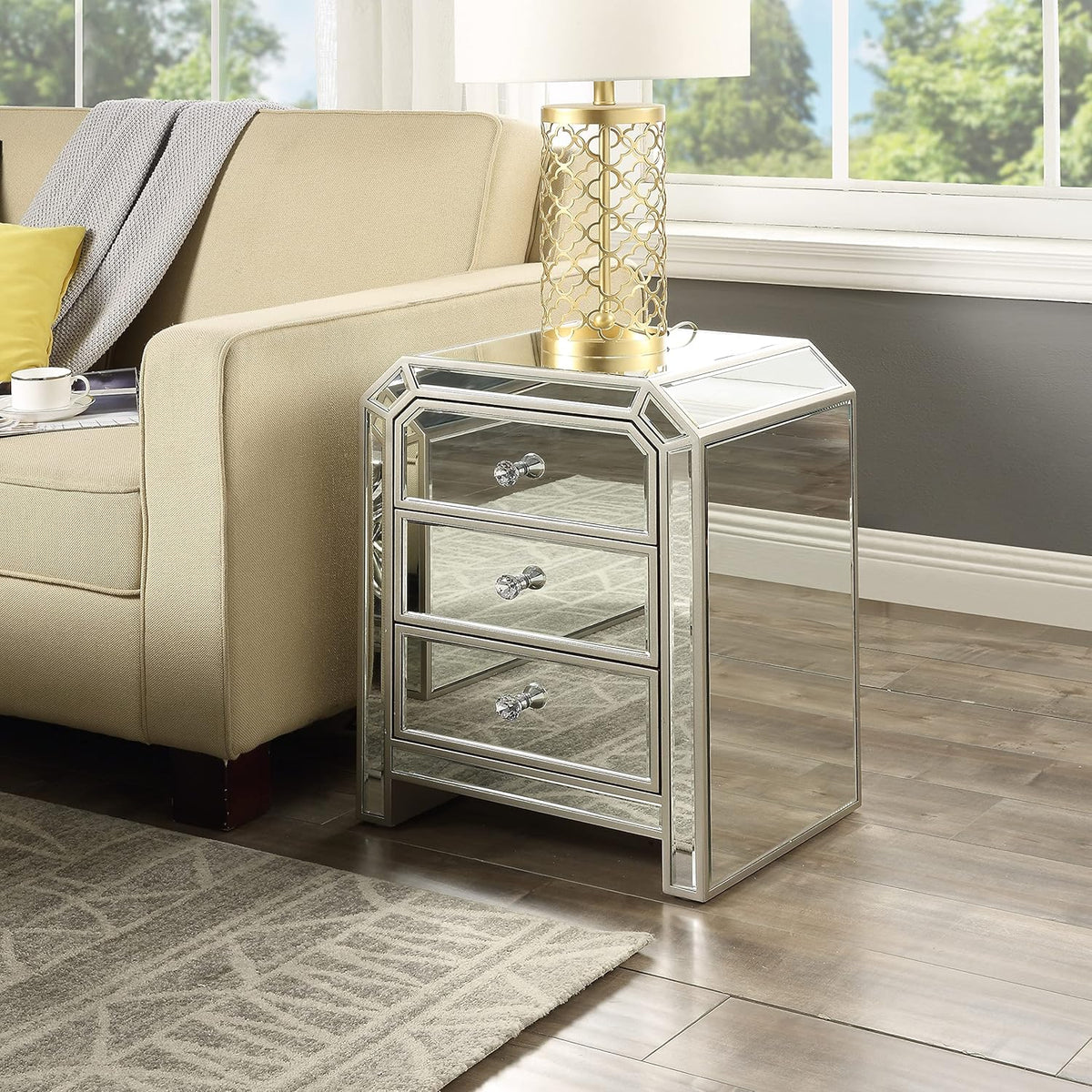 Mirrored Nightstand with 3-Drawers A996477