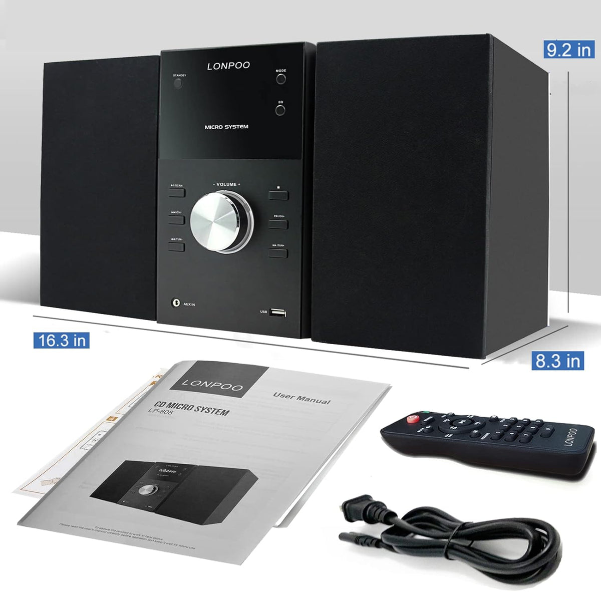 Micro Shelf System with CD Player, Bluetooth, FM Radio, USB Port, AUX-in, Remote Control, LED Display E510399