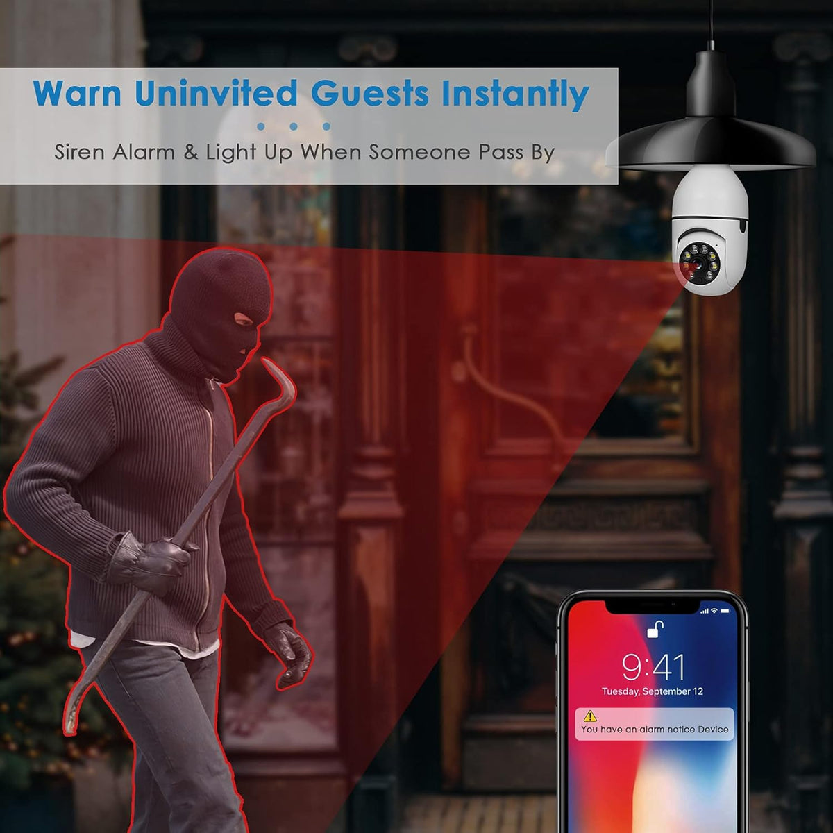 1080P PTZ Bulb Security Camera with WiFi Night Vision A7809