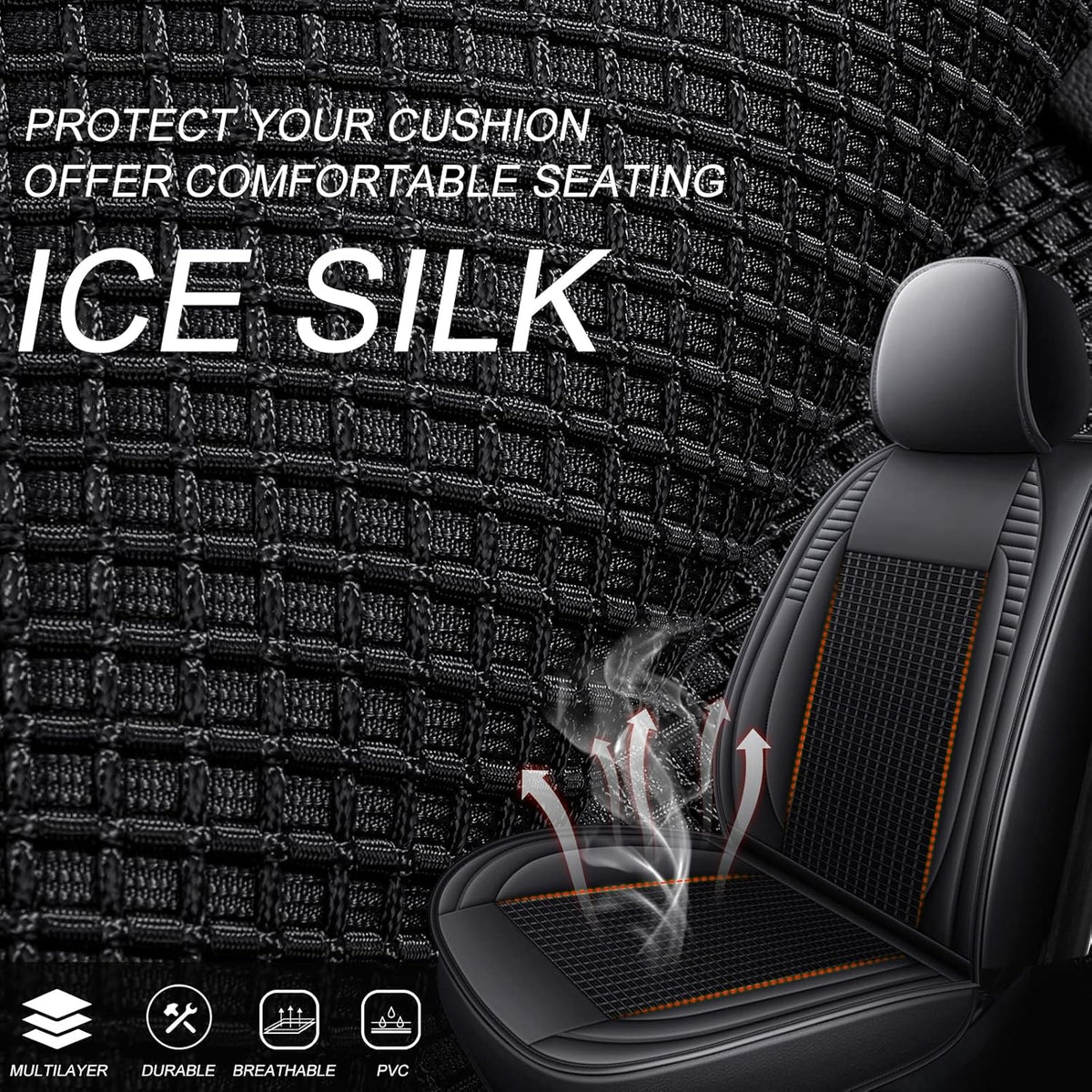 Black Full Set Leather Fabric Car Seat Covers O29823
