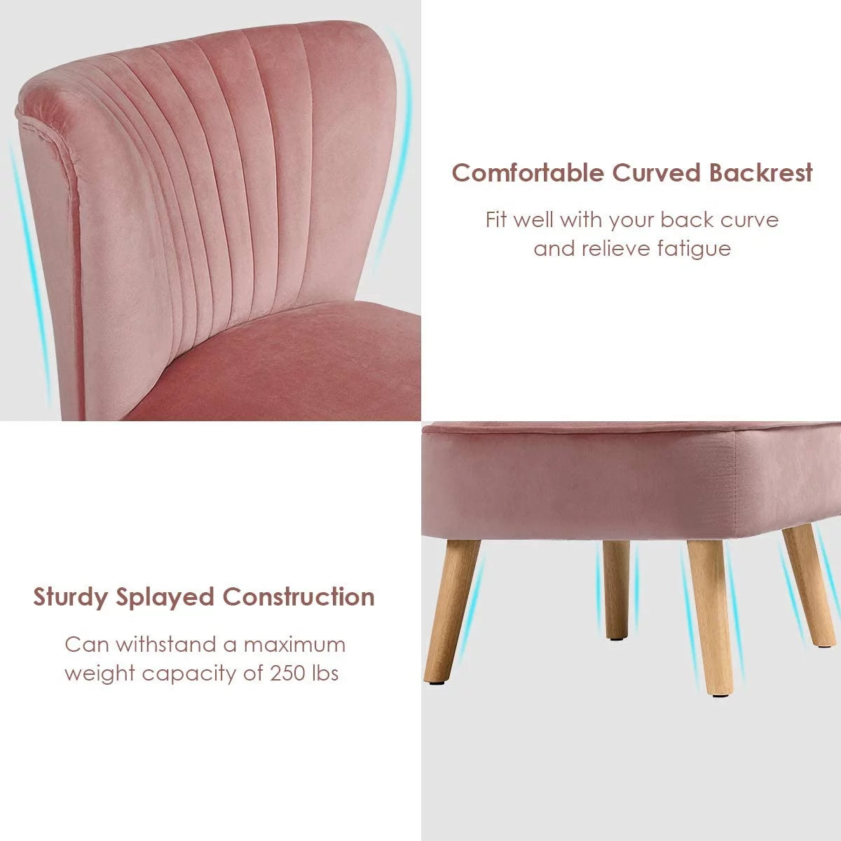 Velvet Upholstered Accent Chair with Wood Legs J75400
