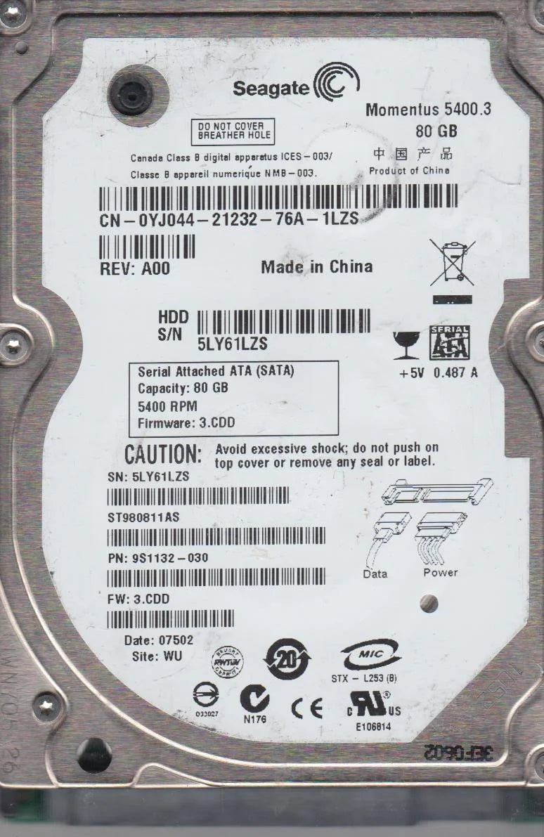 80GB SATA 2.5 Hard Drive V651701