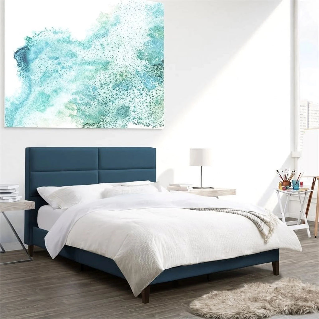 Ocean Blue Upholstered Double Panel Bed D2496