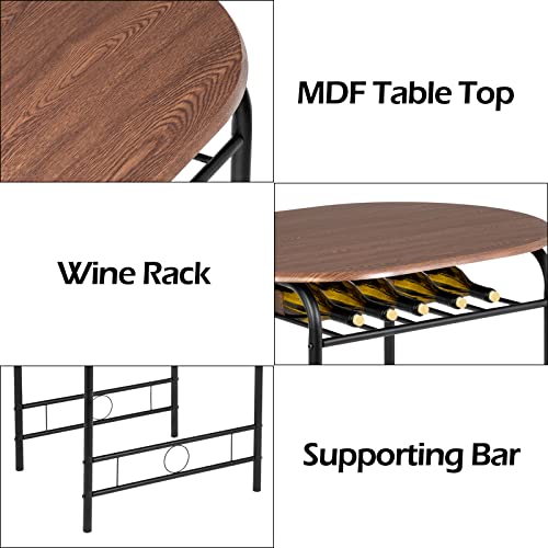 3 Piece Wooden Dining Set with 2 Chairs and Wine Rack V9033