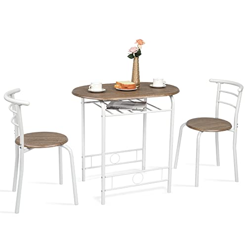 3 Piece Wooden Dining Set with 2 Chairs and Wine Rack V9033