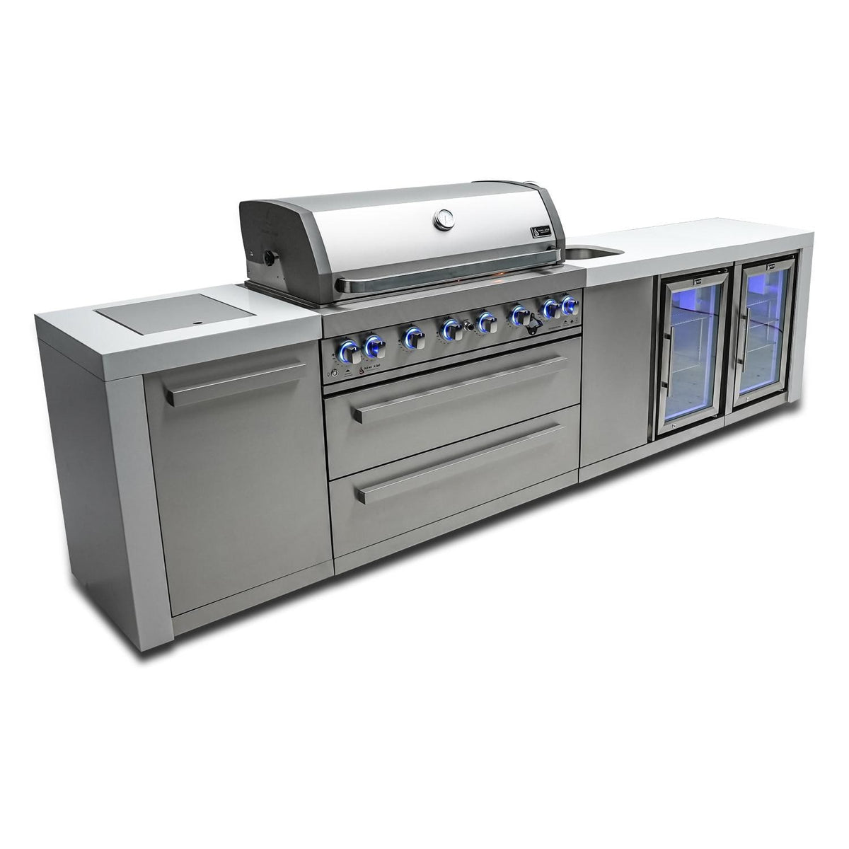 Propane Gas Island Grill with Refrigerator Cabinet, Infrared Side Burner, & Rotisserie Kit S11298