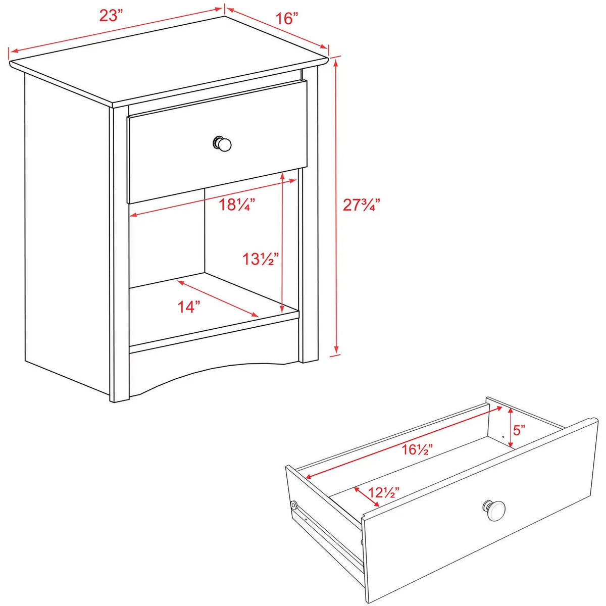Espresso 1-Drawer Bedroom Nightstand R689