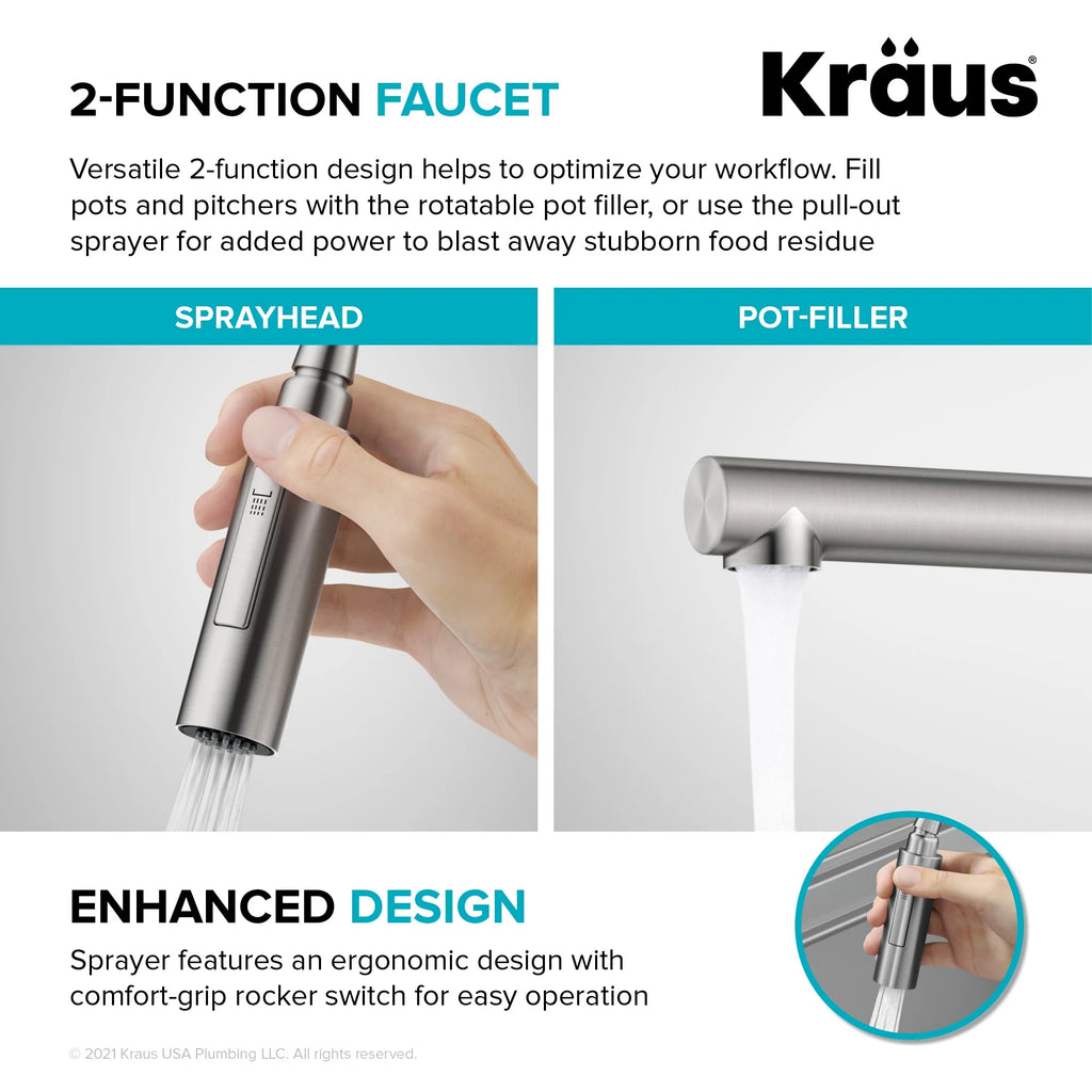 Commercial Style Pull-Down Single Handle Kitchen Faucet with Pot Filler P505