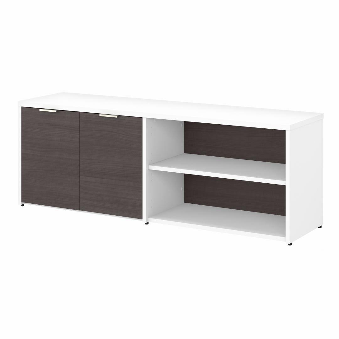 Storm Gray White Low Storage Cabinet with Doors and Shelves Y932256