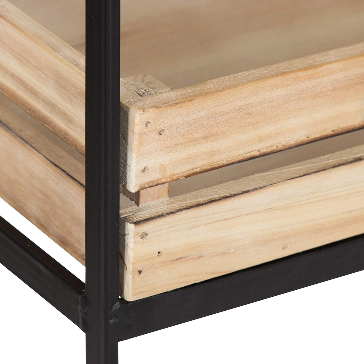 Natural Wood 3 Tiered Rolling Storage Cart with Black Metal Frame P907