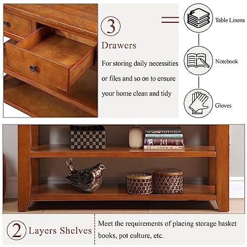 Black Solid Pine Wood Console Table with 3 Drawers and 2 Shelves N3391
