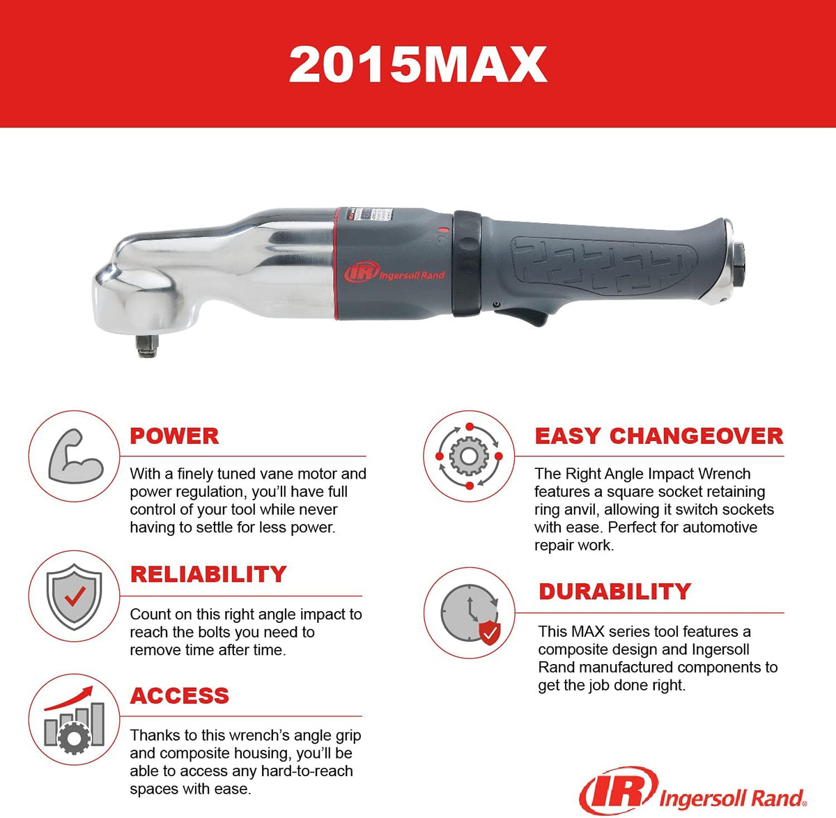 3/8" Pneumatic Air Impact Wrench, Right Angle, Low Profile, Gray W675