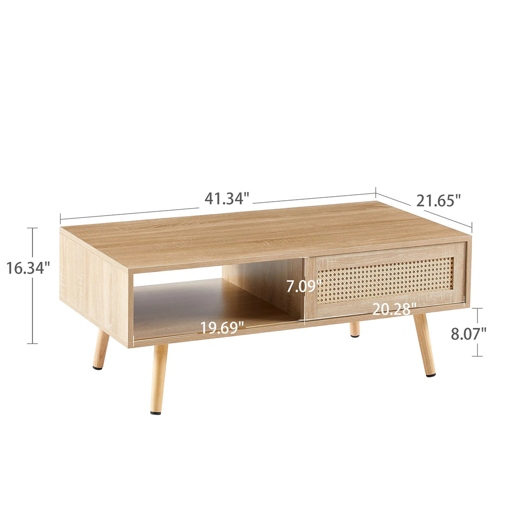 41.34" Rattan Coffee Table with Sliding Door Storage S408806