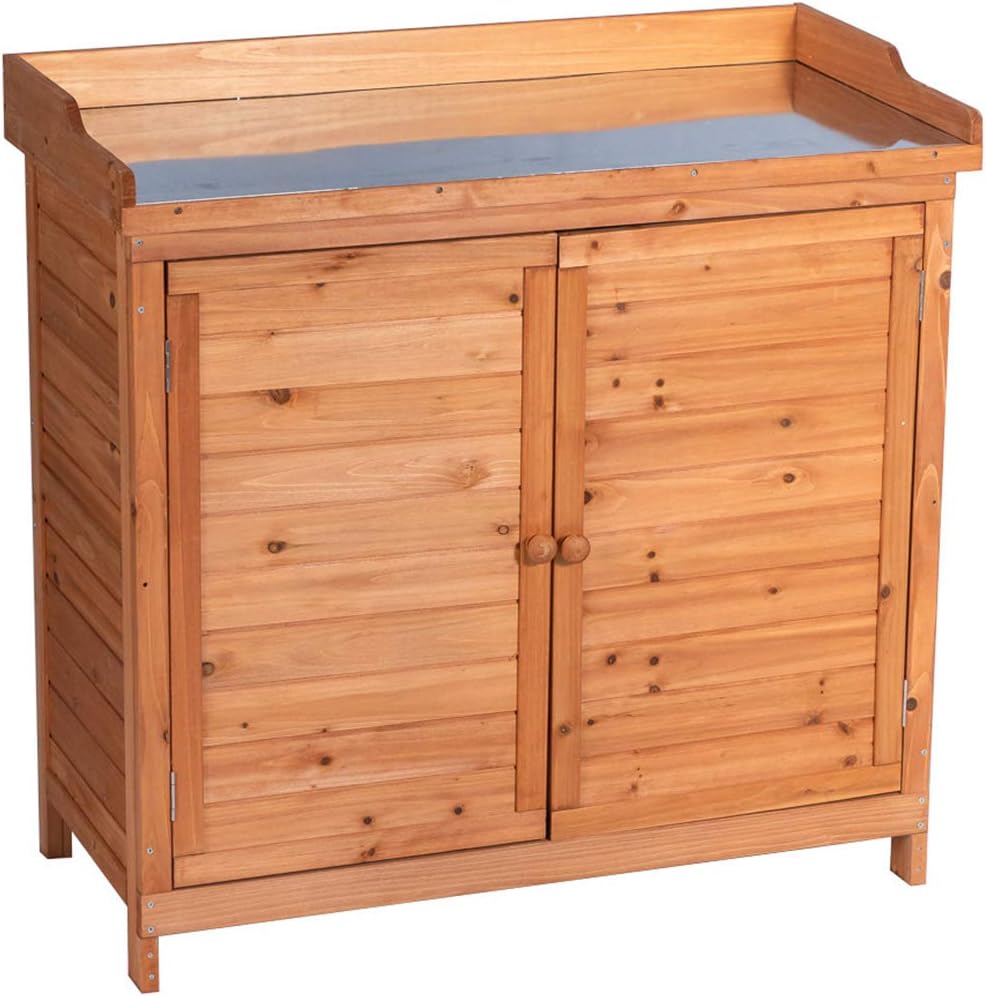 Wooden Outdoor Storage Cabinet with Potting Bench G20042