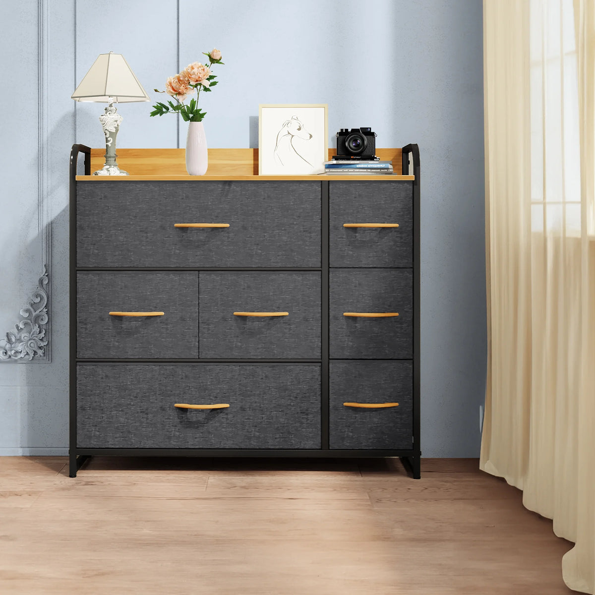 Light Gray 7 Drawer Fabric Dresser A8967