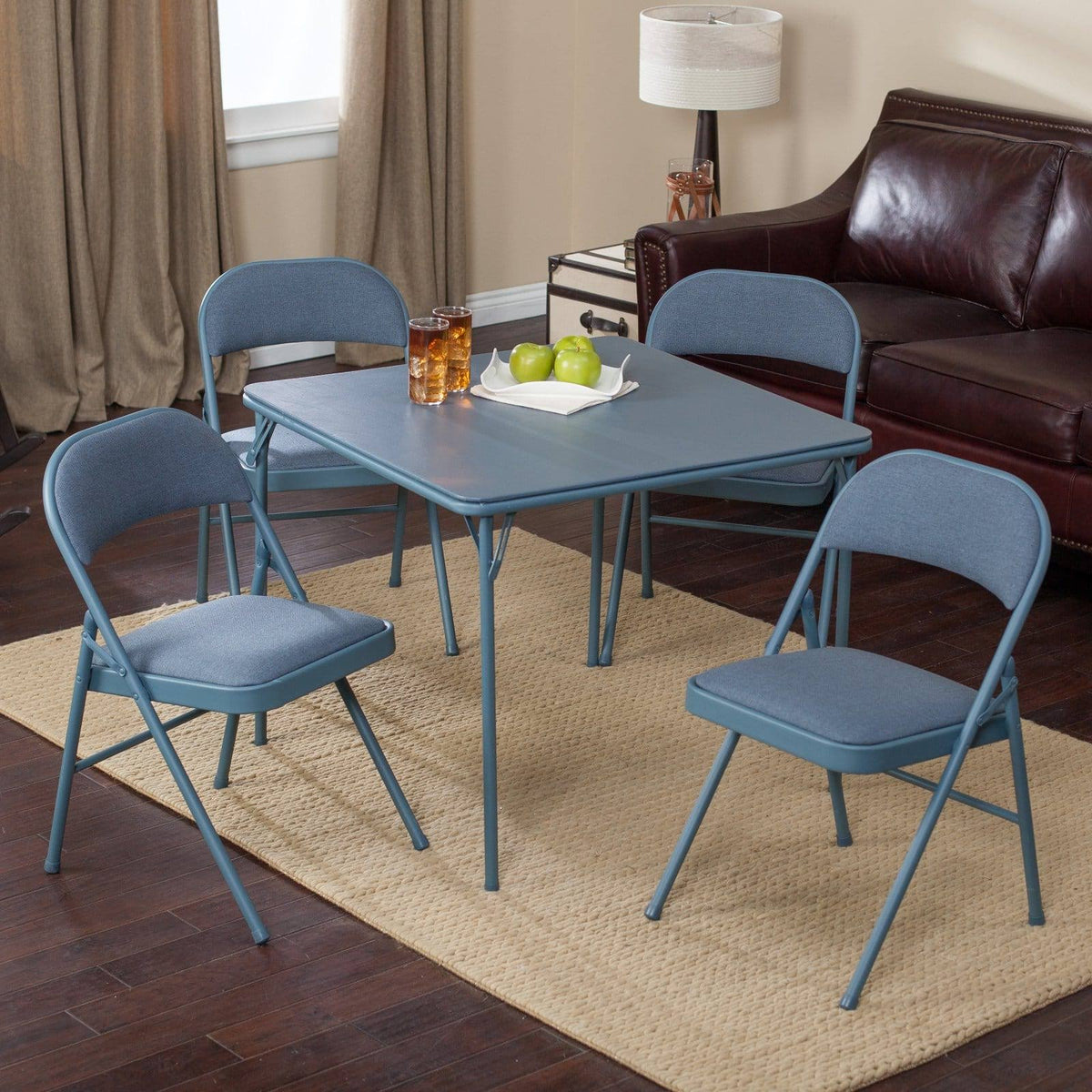 5 Piece Double Padded Card Table Set, Cadet Blue P35187