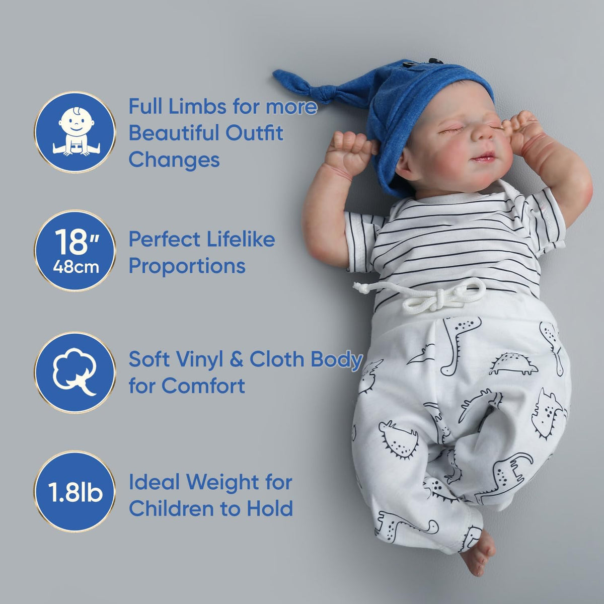 18-Inch Reborn Baby Doll with Soft Cloth Body Q24045
