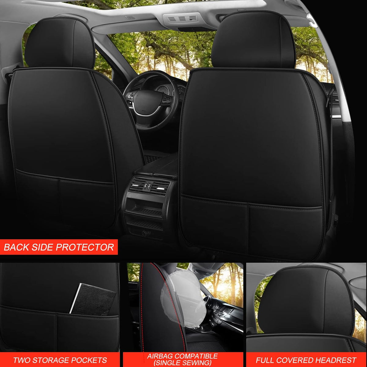 Black Full Set Leather Fabric Car Seat Covers O29823