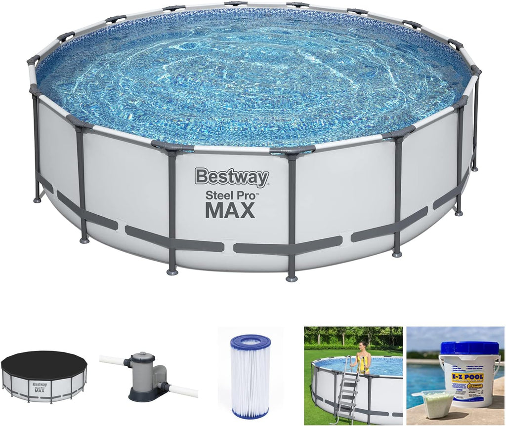 16 x 4 Foot Steel Frame Above Ground Round Swimming Pool Set with Ladder, Cover, Filter Pump C33217