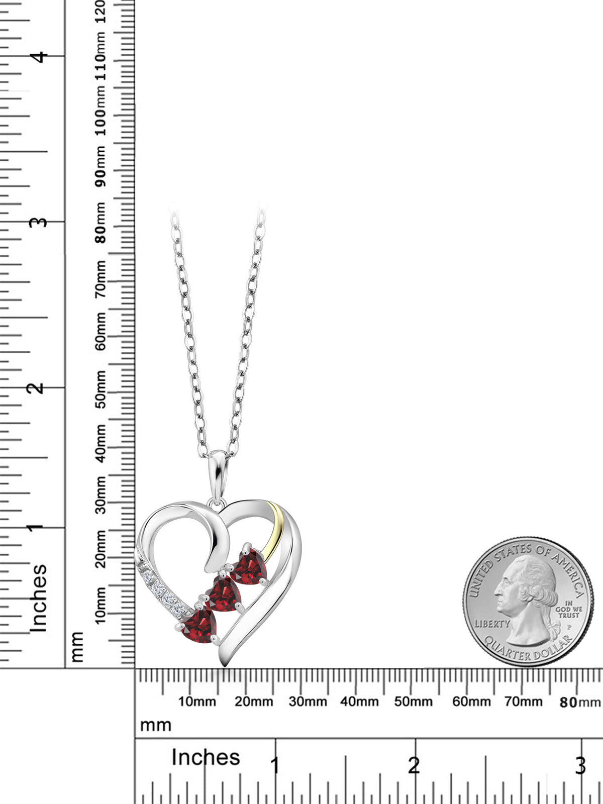 Red Garnet and White Lab Grown Diamond Pendant Necklace with 18 inch Silver Chain S71447