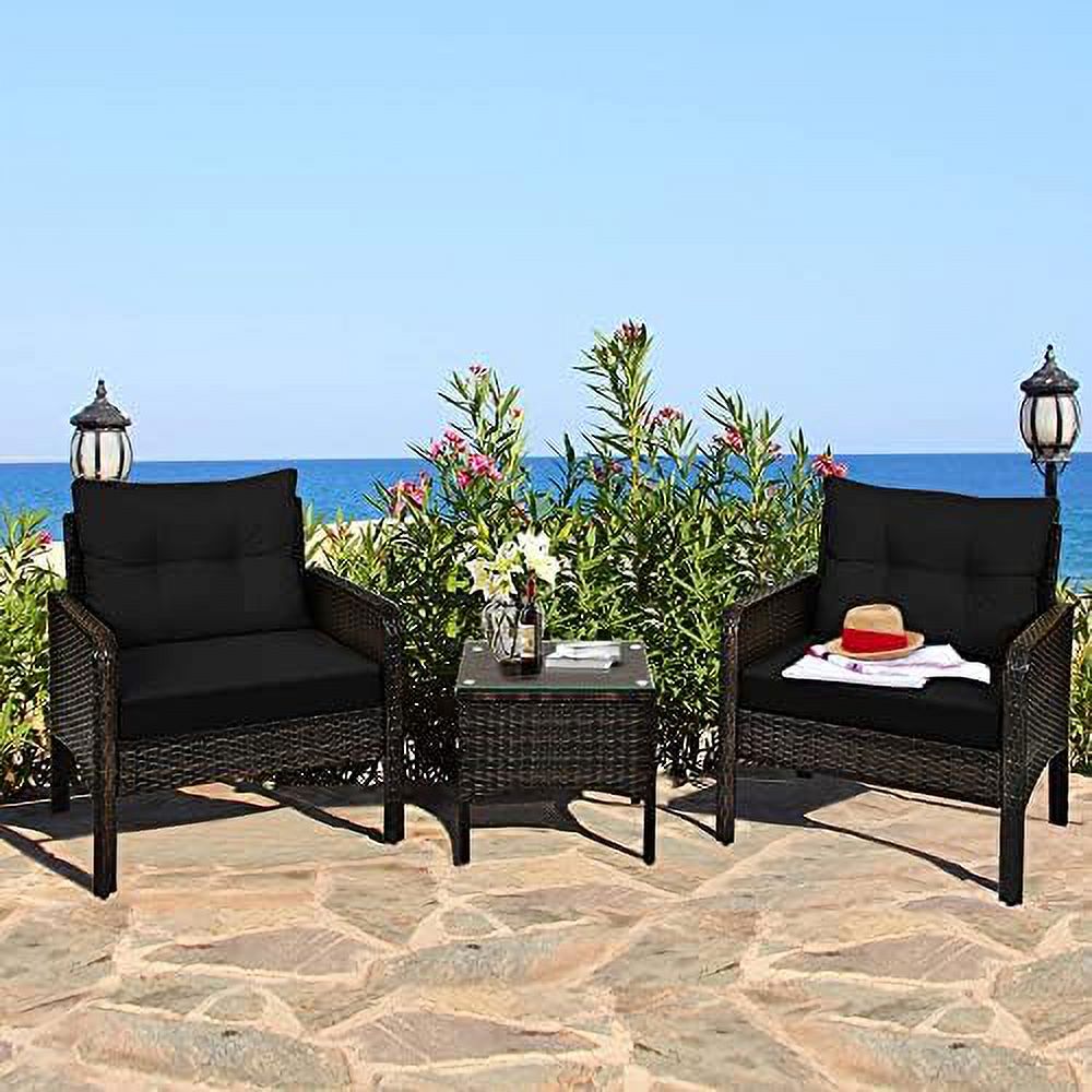 3 Piece Outdoor Rattan Sectional Sofa Set with Seat Cushions J495