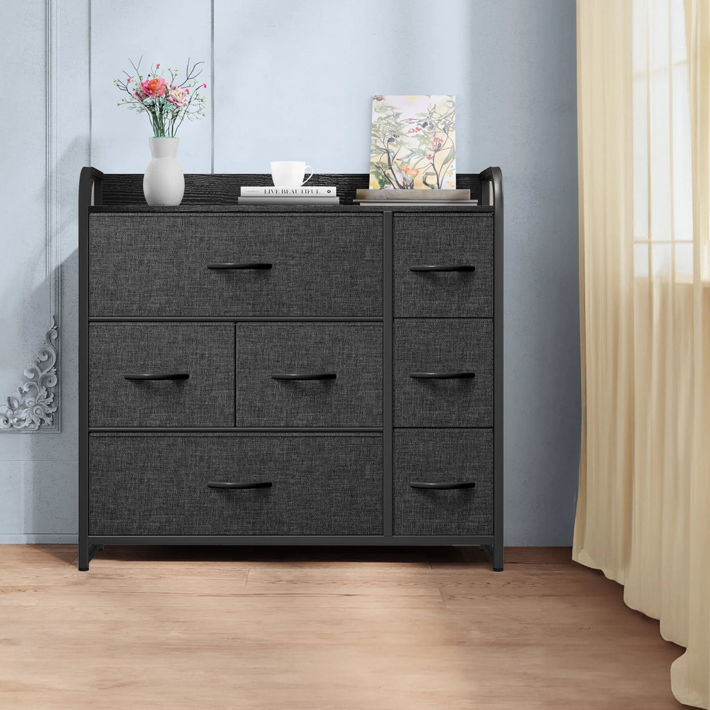 Light Gray 7 Drawer Fabric Dresser A8967