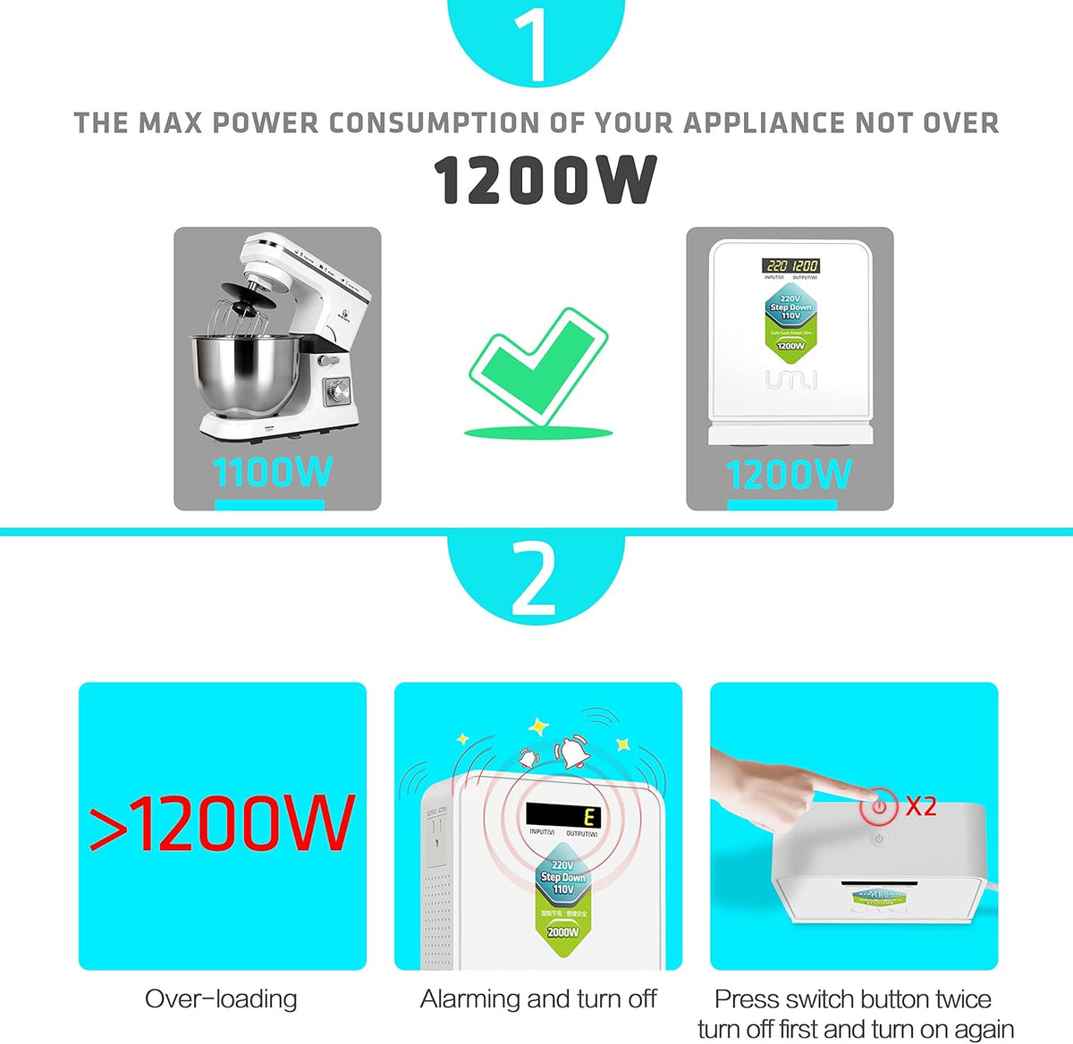 220V to 110V Step Down Voltage Converter 1200Watts D109908