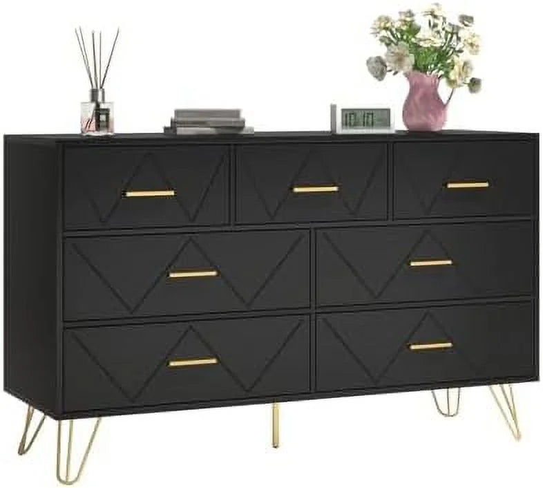 White 7 Drawer Dresser with Metal Handles Y612