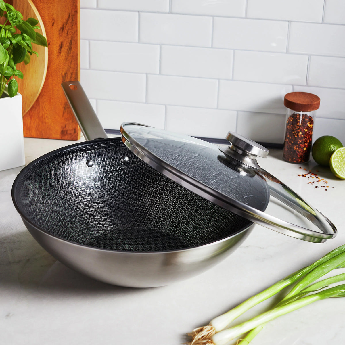 12 Stainless Steel Non-Stick Wok and Lid D97346