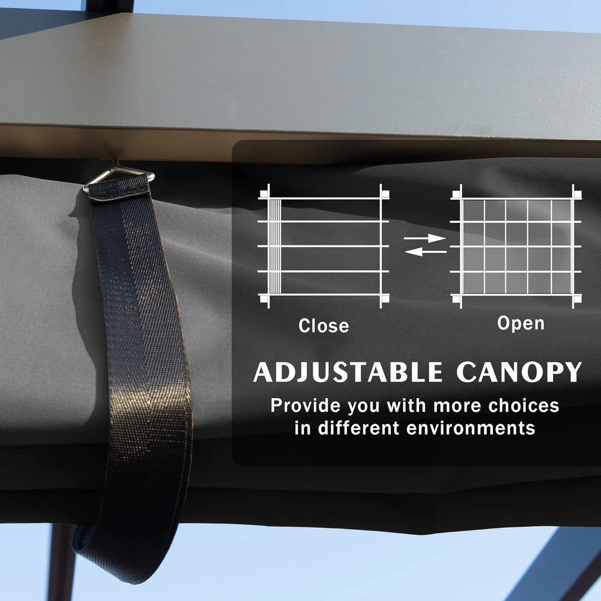 Extra-Large Gray Aluminum Frame Pergola with Sunshade Canopy 10' x 13' P799446